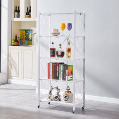 SOGA 2X 5 Tier Steel White Foldable Kitchen Cart Multi-Functional Shelves Storage Organizer with Wheels