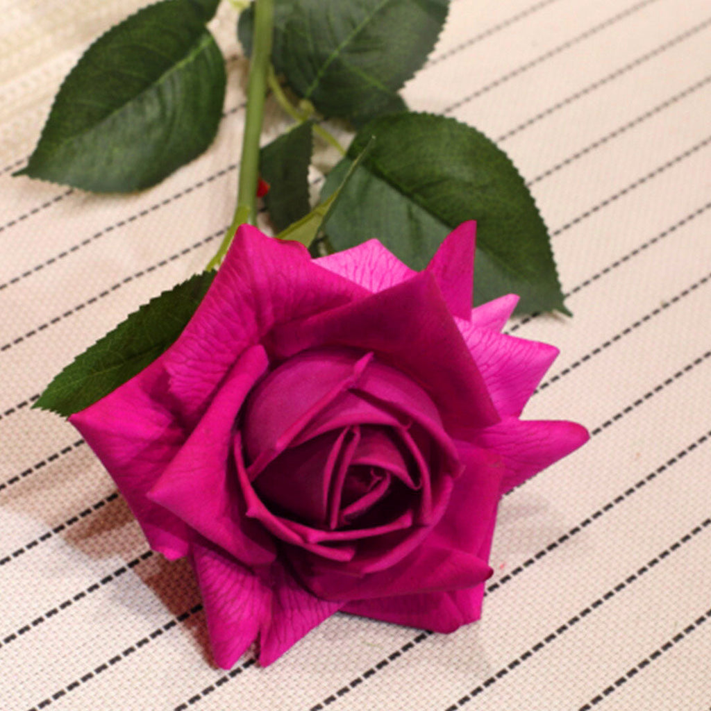 SOGA 67cm Purple Glass Tall Floor Vase and 12pcs Dark Pink Artificial Fake Flower Set