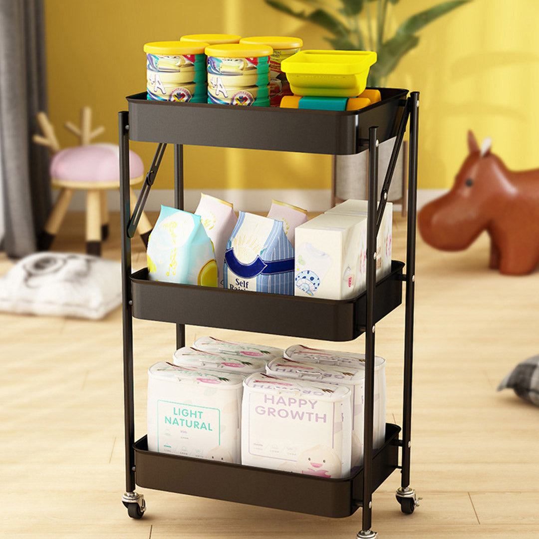 SOGA 2X 3 Tier Steel Black Bee Mesh Kitchen Cart Multi-Functional Shelves Storage Organizer with Wheels