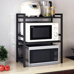 SOGA 3 Tier Steel Black Retractable Kitchen Microwave Oven Stand Multi-Functional Shelves Storage Organizer