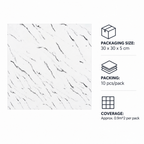 SOGA Peel & Stick Floor and Wall Tiles 30 x 30cm 10 Pack White Faux Marble