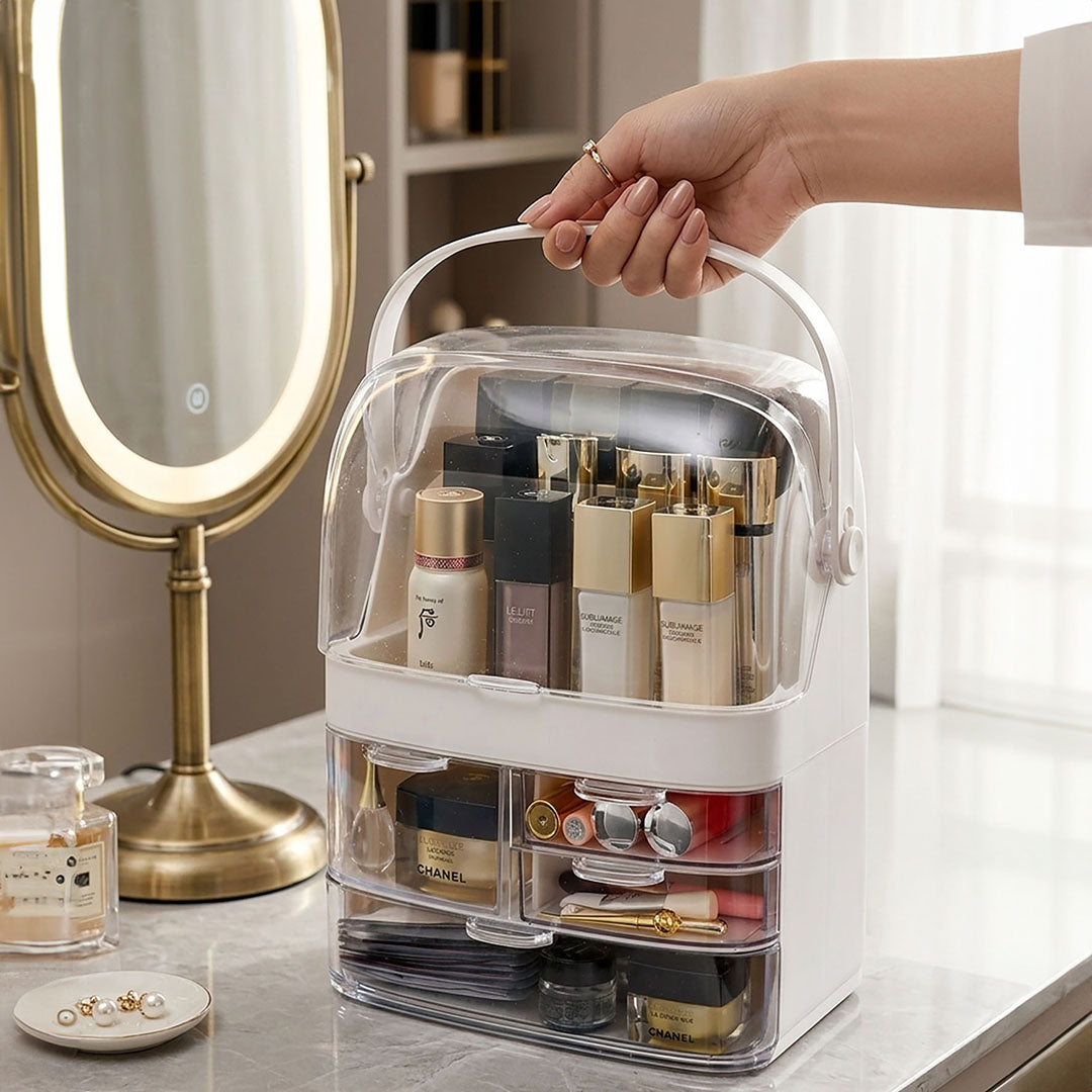 SOGA 2X 3 Tier White Countertop Makeup Cosmetic Storage Organiser Skincare Holder Jewelry Storage Box with Handle