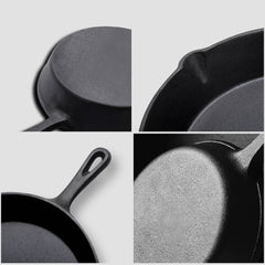 SOGA 2X 26cm Round Cast Iron Frying Pan Skillet Steak Sizzle Platter with Handle