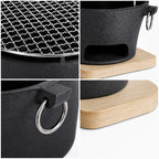 SOGA Small Cast Iron Round Stove Charcoal Table Net Grill Japanese Style BBQ Picnic Camping with Wooden Board