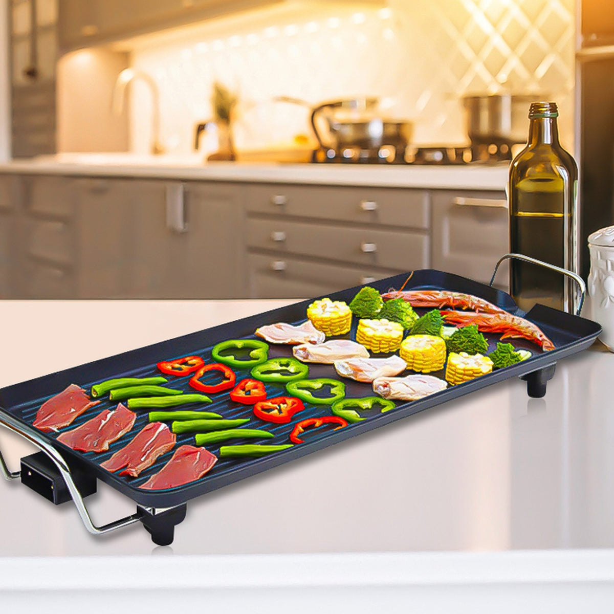SOGA 2X 68cm Electric BBQ Grill Teppanyaki Plate Non-Stick Surface Hot Plate Kitchen 6-8 Person