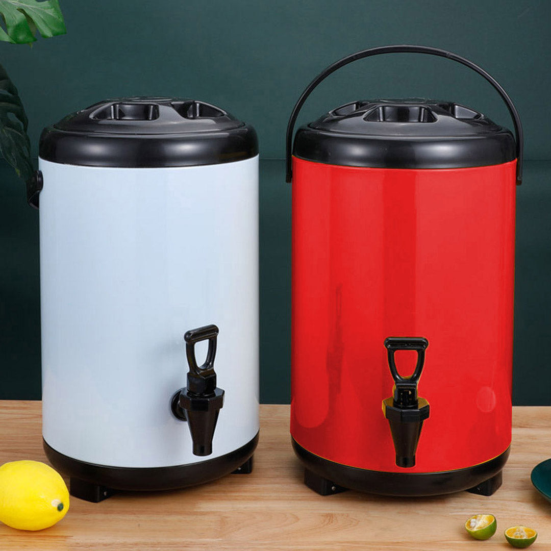 SOGA 4X 10L Stainless Steel Insulated Milk Tea Barrel Hot and Cold Beverage Dispenser Container with Faucet Red