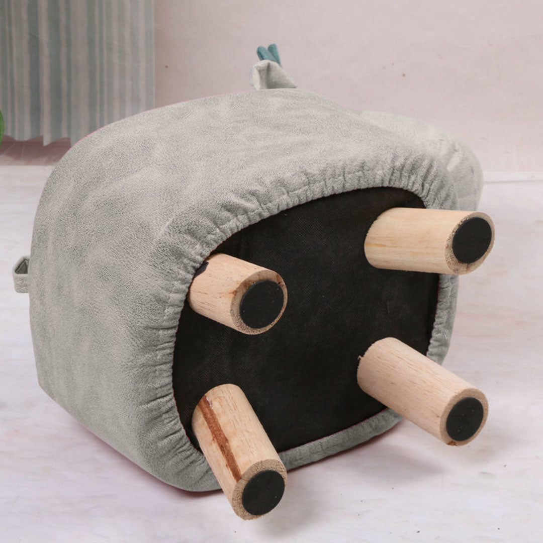 SOGA 2X Beige Gray Children Bench Elephant Character Round Ottoman Stool Soft Small Comfy Seat Home Decor