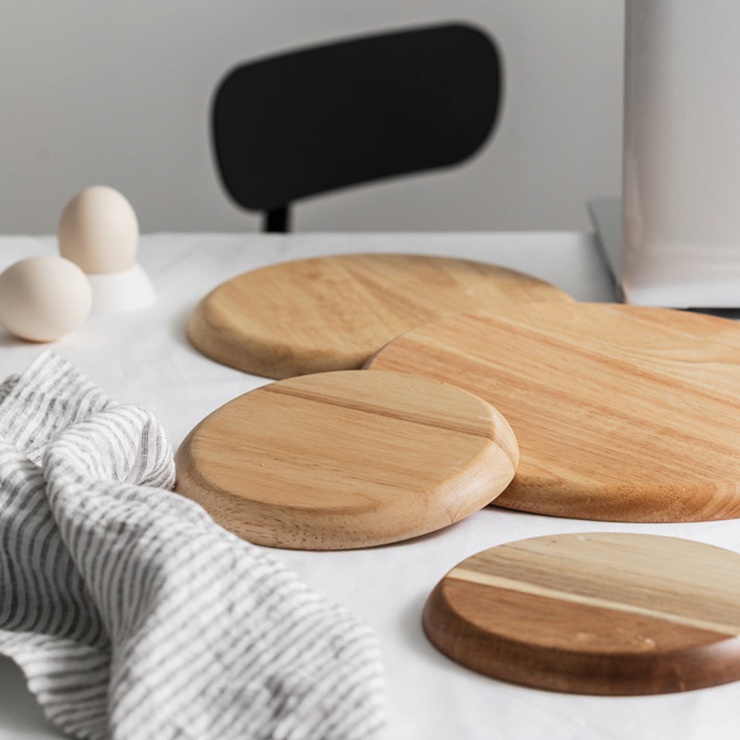 SOGA 25cm Brown Round Wooden Centerpiece Serving Tray Board Home Decor