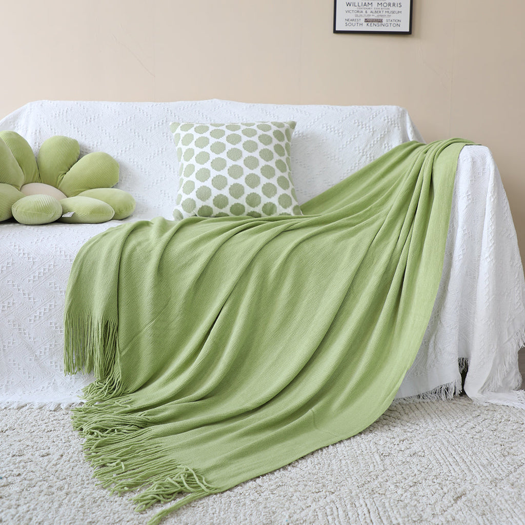 SOGA 2X Green Acrylic Knitted Throw Blanket Solid Fringed Warm Cozy Woven Cover Couch Bed Sofa Home Decor