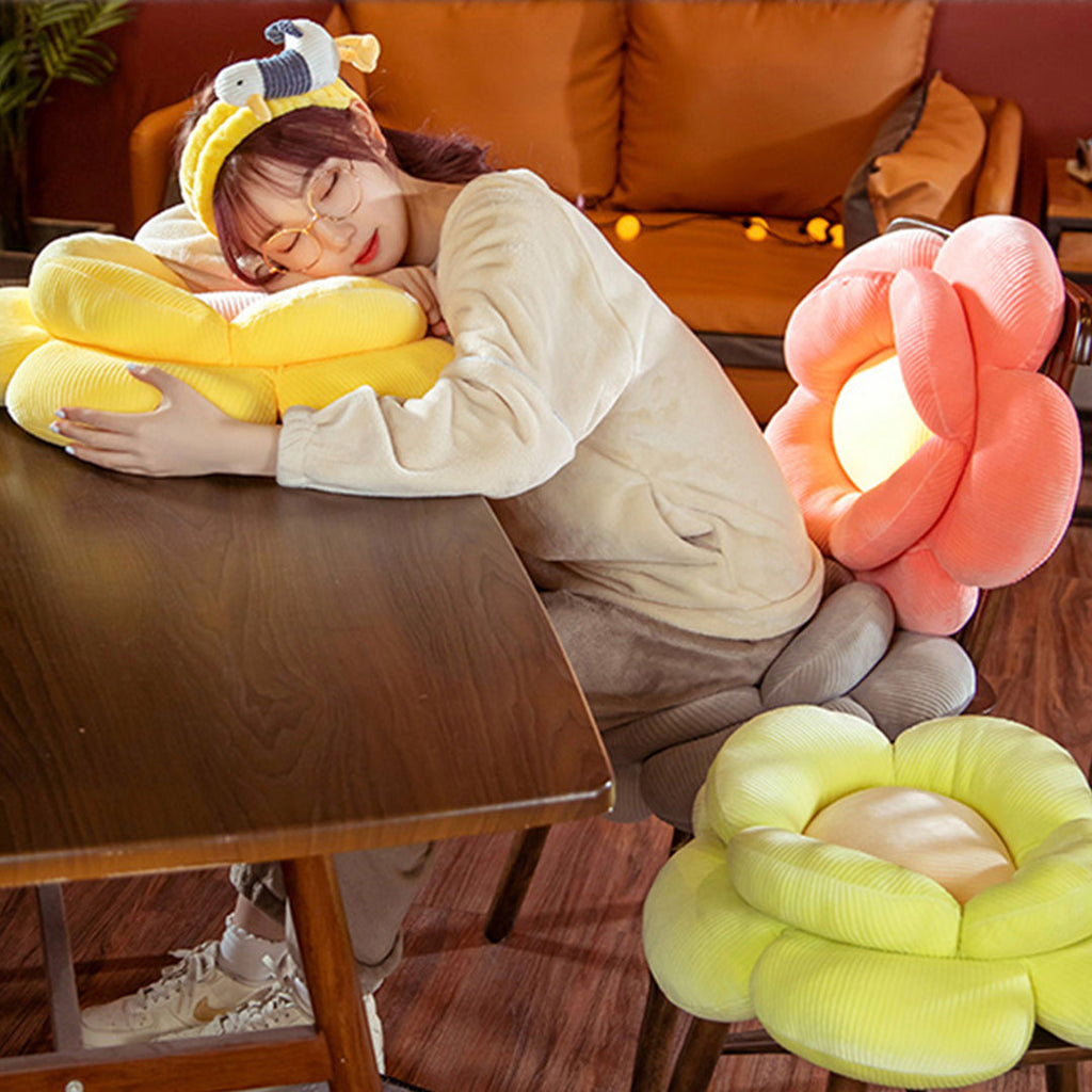 SOGA Yellow Double Flower Shape Cushion Soft Bedside Floor Plush Pillow Home Decor