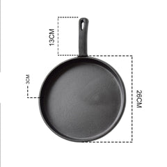 SOGA 26cm Round Cast Iron Frying Pan Skillet Griddle Sizzle Platter