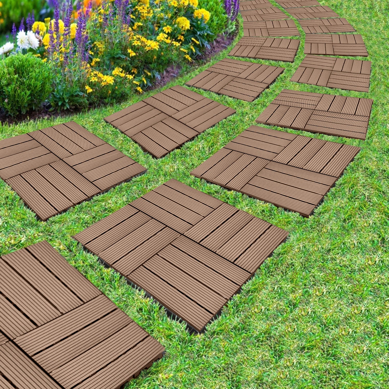 SOGA 2X 11 pcs Light Chocolate DIY Wooden Composite Decking Tiles Garden Outdoor Backyard Flooring Home Decor