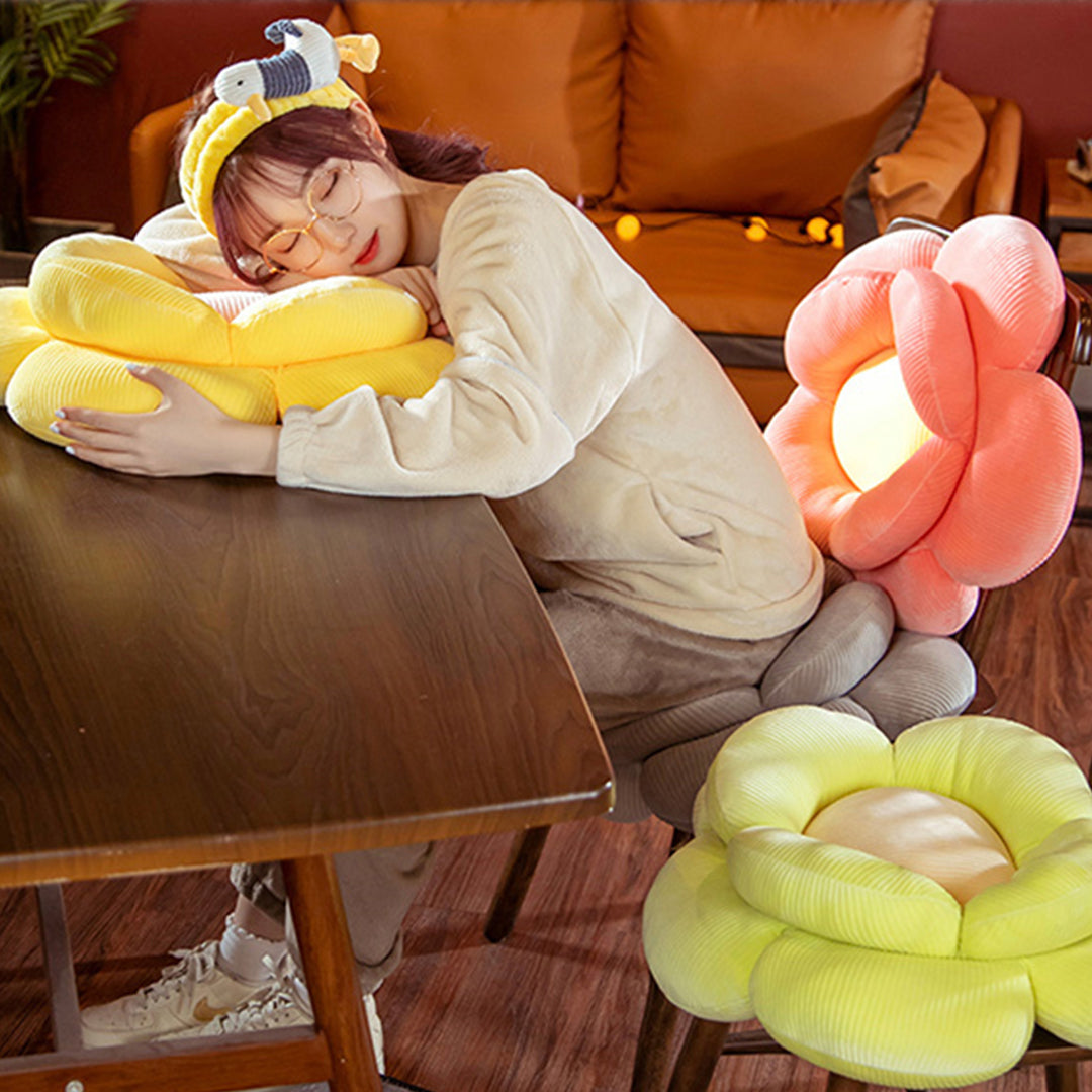 SOGA 2X Yellow Double Flower Shape Cushion Soft Bedside Floor Plush Pillow Home Decor