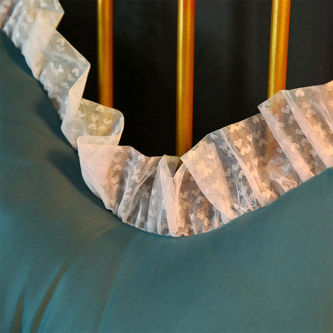 SOGA 2X 150cm Blue-Green Princess Bed Pillow Headboard Backrest Bedside Tatami Sofa Cushion with Ruffle Lace Home Decor