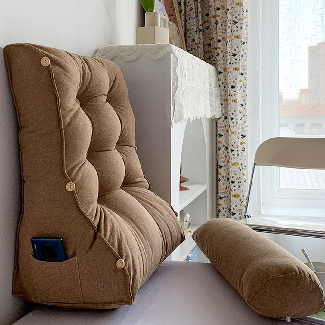 SOGA 45cm Khaki Triangular Wedge Lumbar Pillow Headboard Backrest Sofa Bed Cushion Home Decor