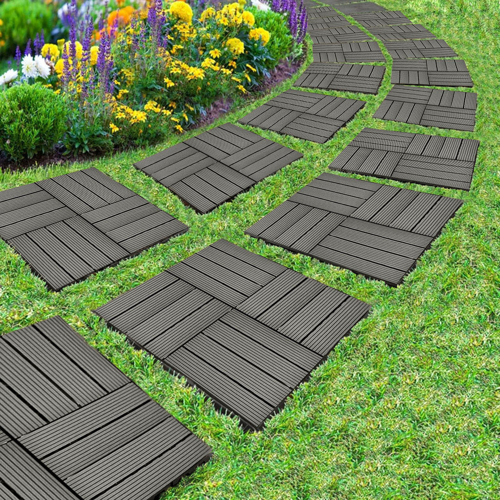 SOGA 11 pcs Grey DIY Wooden Composite Decking Tiles Garden Outdoor Backyard Flooring Home Decor