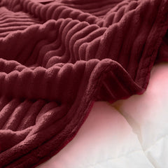 SOGA Burgundy Throw Blanket Warm Cozy Striped Pattern Thin Flannel Coverlet Fleece Bed Sofa Comforter