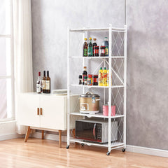 SOGA 2X 5 Tier Steel White Foldable Kitchen Cart Multi-Functional Shelves Storage Organizer with Wheels