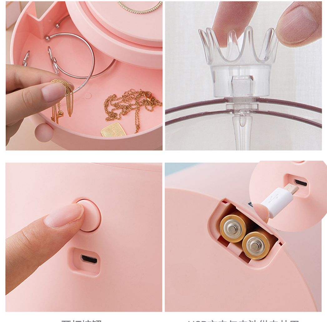 SOGA Pink 360 Degree Rotating LED Light 2 Layered Jewelry Storage Box Waterproof Dustproof Accessories Organiser