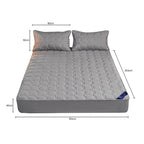 SOGA 2X  Grey 183cm Wide Mattress Cover Thick Quilted Stretchable Bed Spread Sheet Protector with Pillow Covers