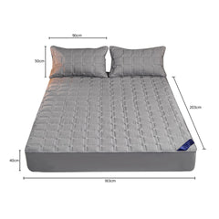 SOGA 2X  Grey 183cm Wide Mattress Cover Thick Quilted Stretchable Bed Spread Sheet Protector with Pillow Covers