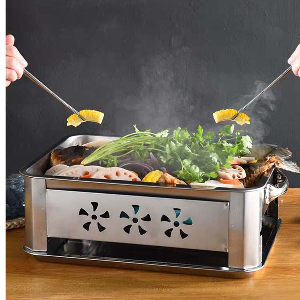 2X 45CM Portable Stainless Steel Outdoor Chafing Dish BBQ Fish Stove Grill Plate