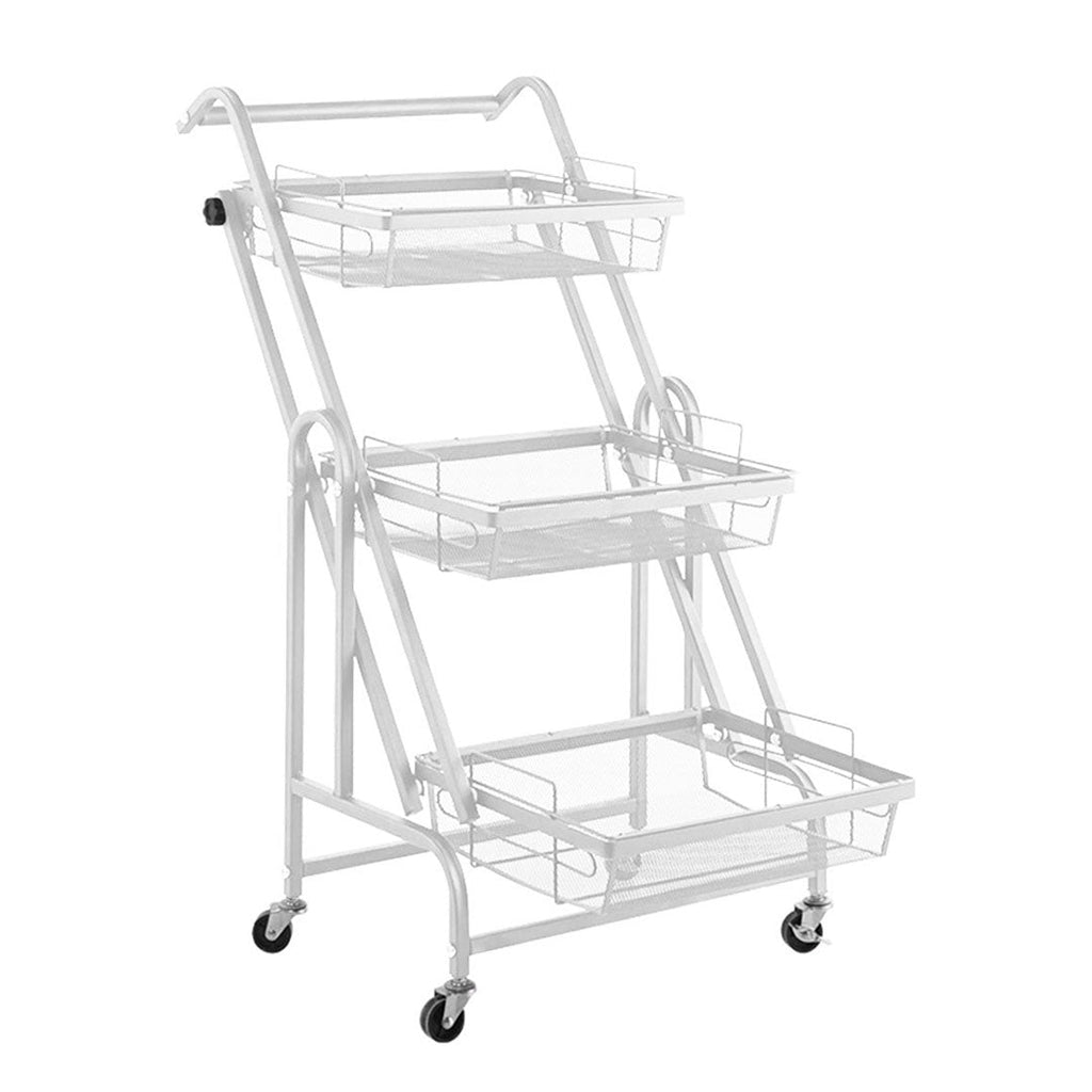 SOGA 2X 3 Tier Steel White Adjustable Kitchen Cart Multi-Functional Shelves Storage Organizer with Wheels