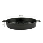 SOGA 2X 26cm Round Ribbed Cast Iron Frying Pan Skillet Steak Sizzle Platter with Handle