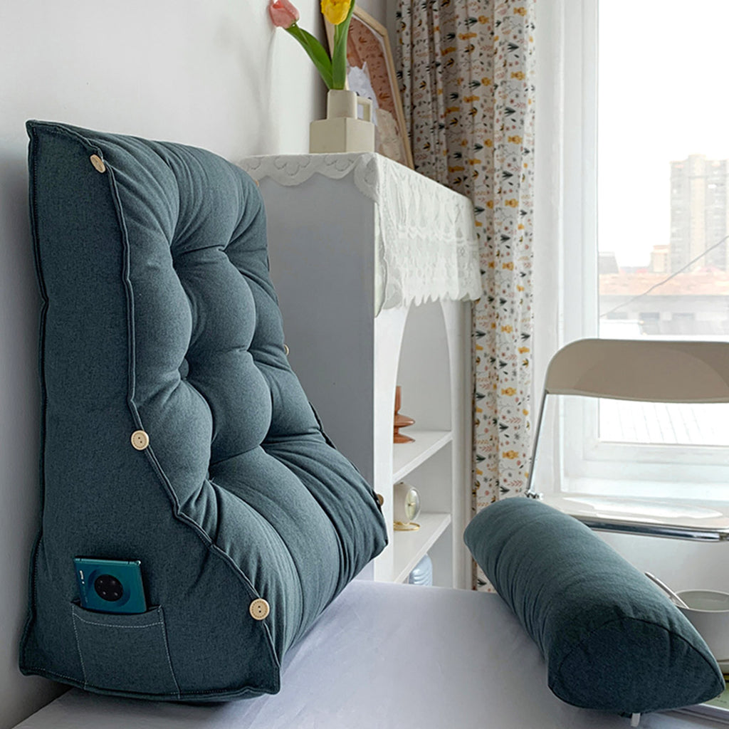 SOGA 45cm Grey Triangular Wedge Lumbar Pillow Headboard Backrest Sofa Bed Cushion Home Decor