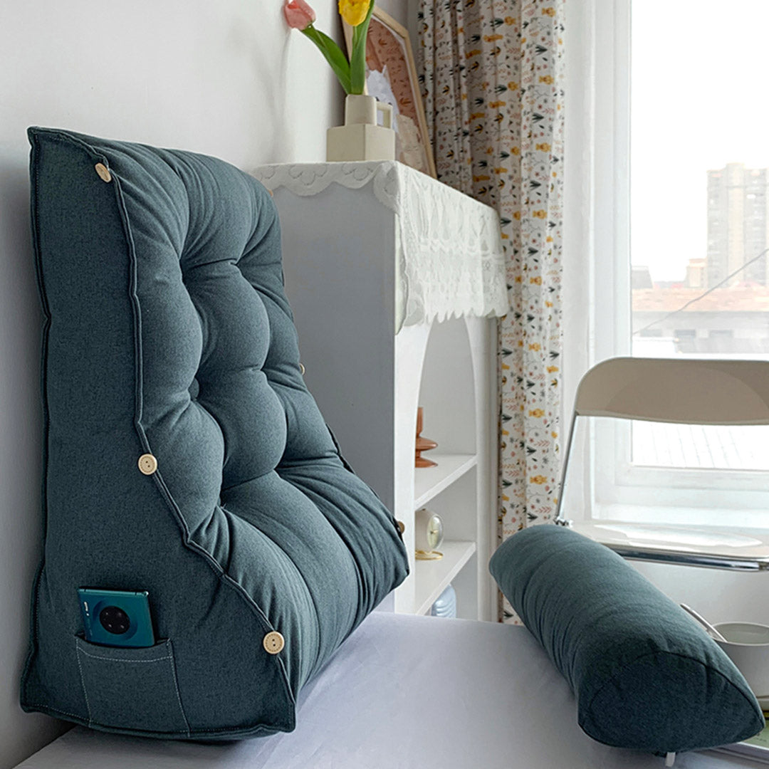 SOGA 45cm Grey Triangular Wedge Lumbar Pillow Headboard Backrest Sofa Bed Cushion Home Decor