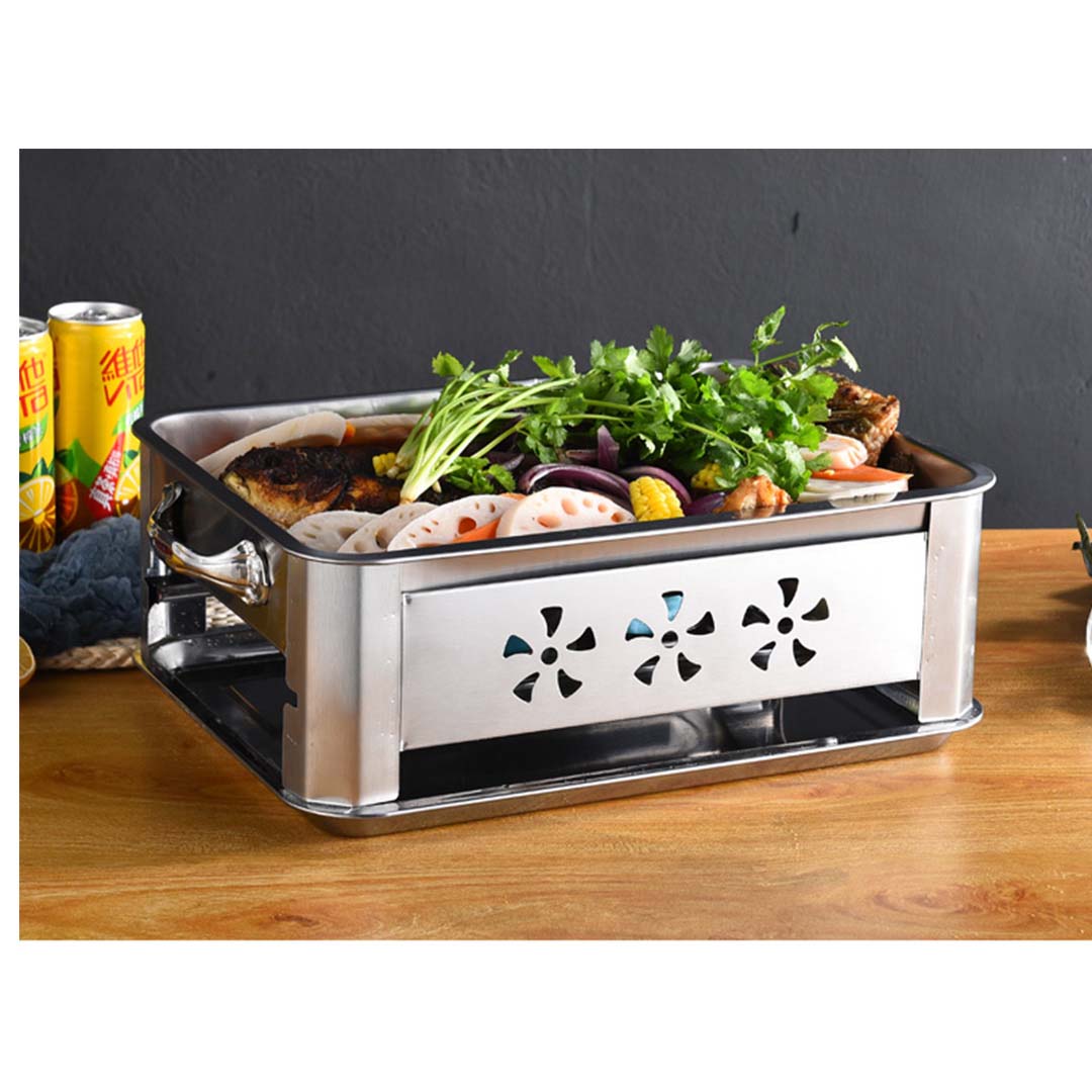 2X 36CM Portable Stainless Steel Outdoor Chafing Dish BBQ Fish Stove Grill Plate