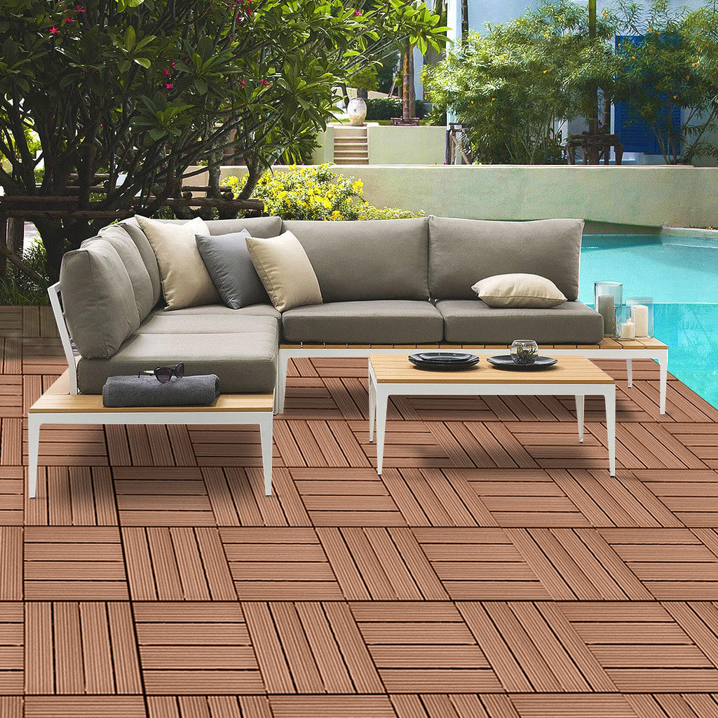 SOGA 2X 11 pcs Red Brown DIY Wooden Composite Decking Tiles Garden Outdoor Backyard Flooring Home Decor