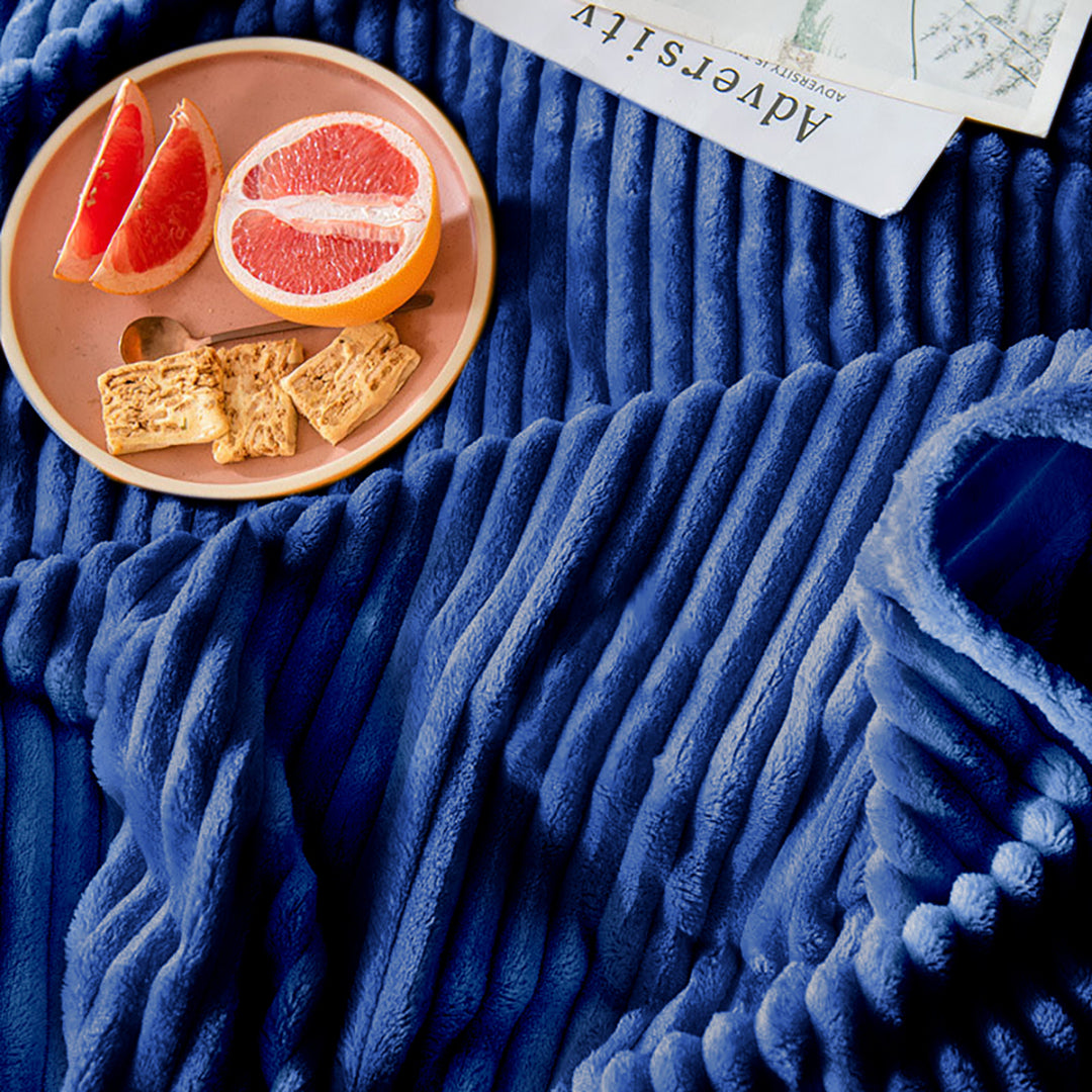 SOGA 2X Blue Throw Blanket Warm Cozy Striped Pattern Thin Flannel Coverlet Fleece Bed Sofa Comforter