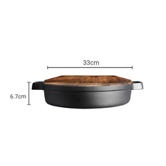 SOGA 2X 33cm Round Cast Iron Pre-seasoned Deep Baking Pizza Frying Pan Skillet with Wooden Lid