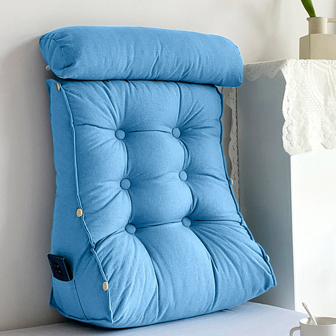 SOGA 45cm Blue Triangular Wedge Lumbar Pillow Headboard Backrest Sofa Bed Cushion Home Decor