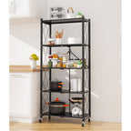 SOGA 5 Tier Steel Black Foldable Kitchen Cart Multi-Functional Shelves Storage Organizer with Wheels