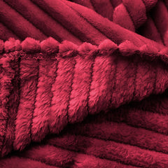 SOGA Burgundy Throw Blanket Warm Cozy Striped Pattern Thin Flannel Coverlet Fleece Bed Sofa Comforter