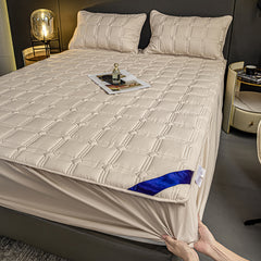 SOGA 2X Beige 153cm Wide Mattress Cover Thick Quilted Stretchable Bed Spread Sheet Protector with Pillow Covers