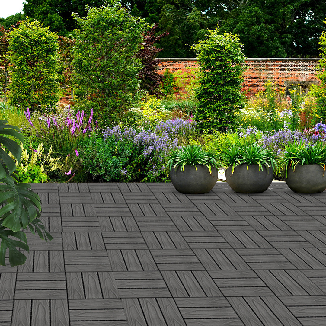 SOGA 2X 11 pcs Dark Grey DIY Wooden Composite Decking Tiles Garden Outdoor Backyard Flooring Home Decor