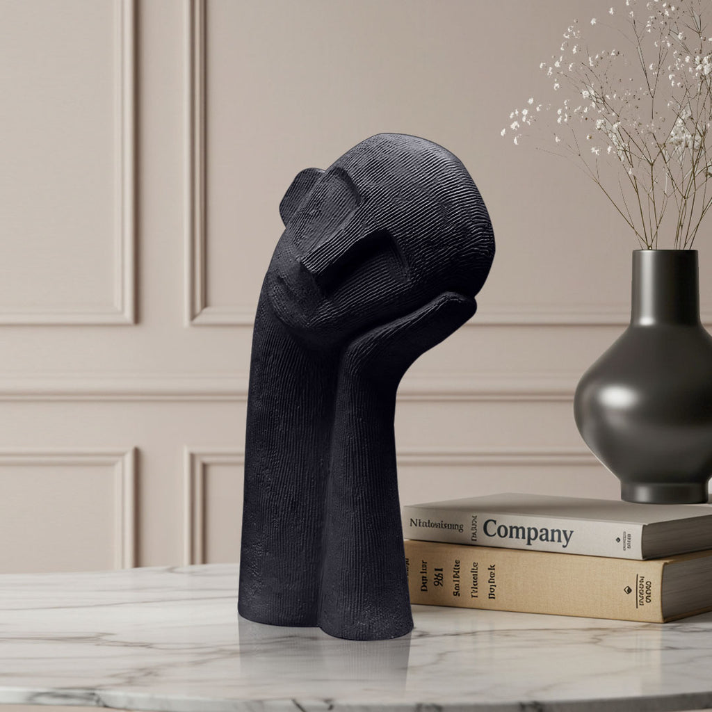 SOGA 38cm Black Head Sculpture – Minimalist Resin Decor