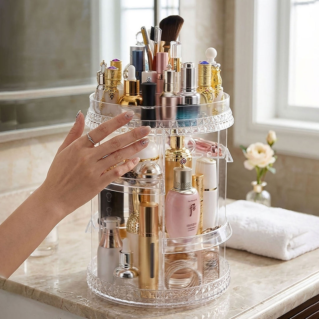 SOGA 360 Degree Rotating Makeup Organizer Cosmetics Holder Display Stand Skincare Home Decor