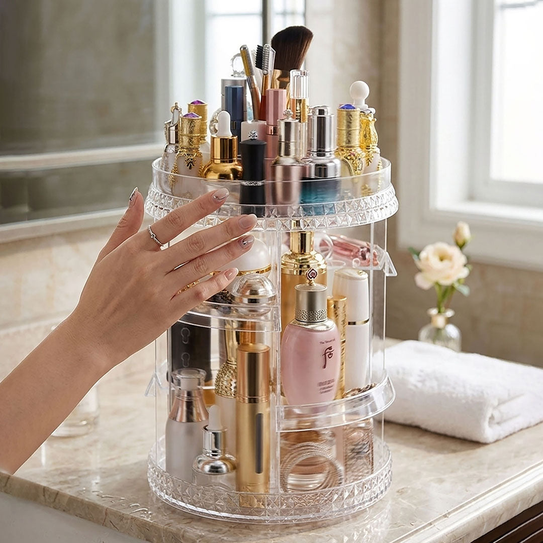SOGA 2X 360 Degree Rotating Makeup Organizer Cosmetics Holder Display Stand Skincare Home Decor