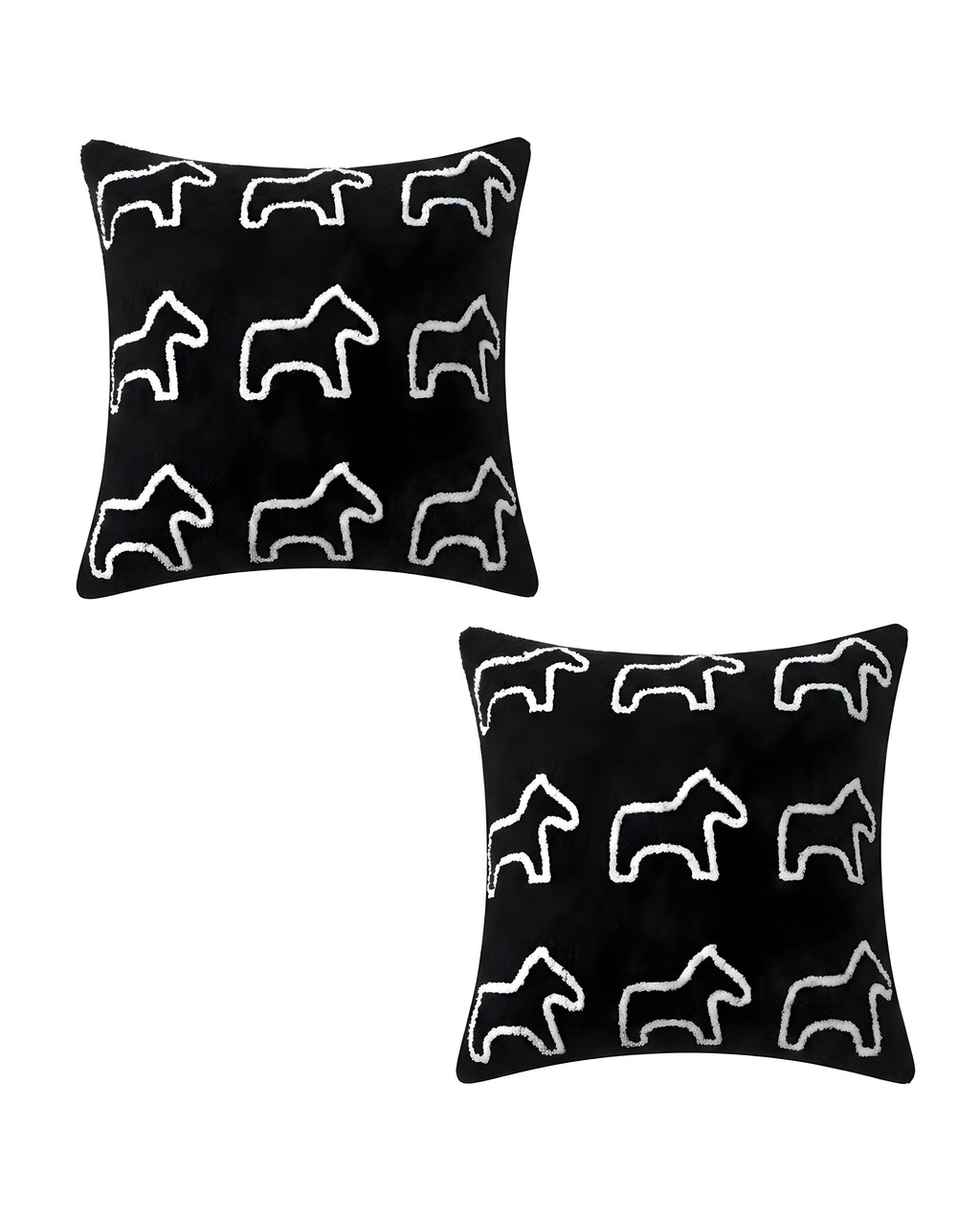 SOGA 2X 45cm Throw Pillow Black Teddy Fleece Square Pony Design Decorative Cushion for Living Room
