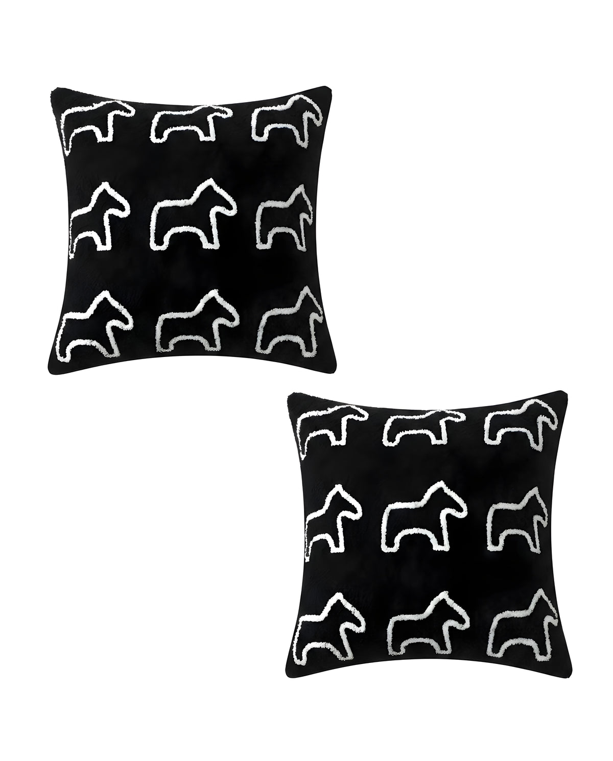 SOGA 2X 45cm Throw Pillow Black Teddy Fleece Square Pony Design Decorative Cushion for Living Room