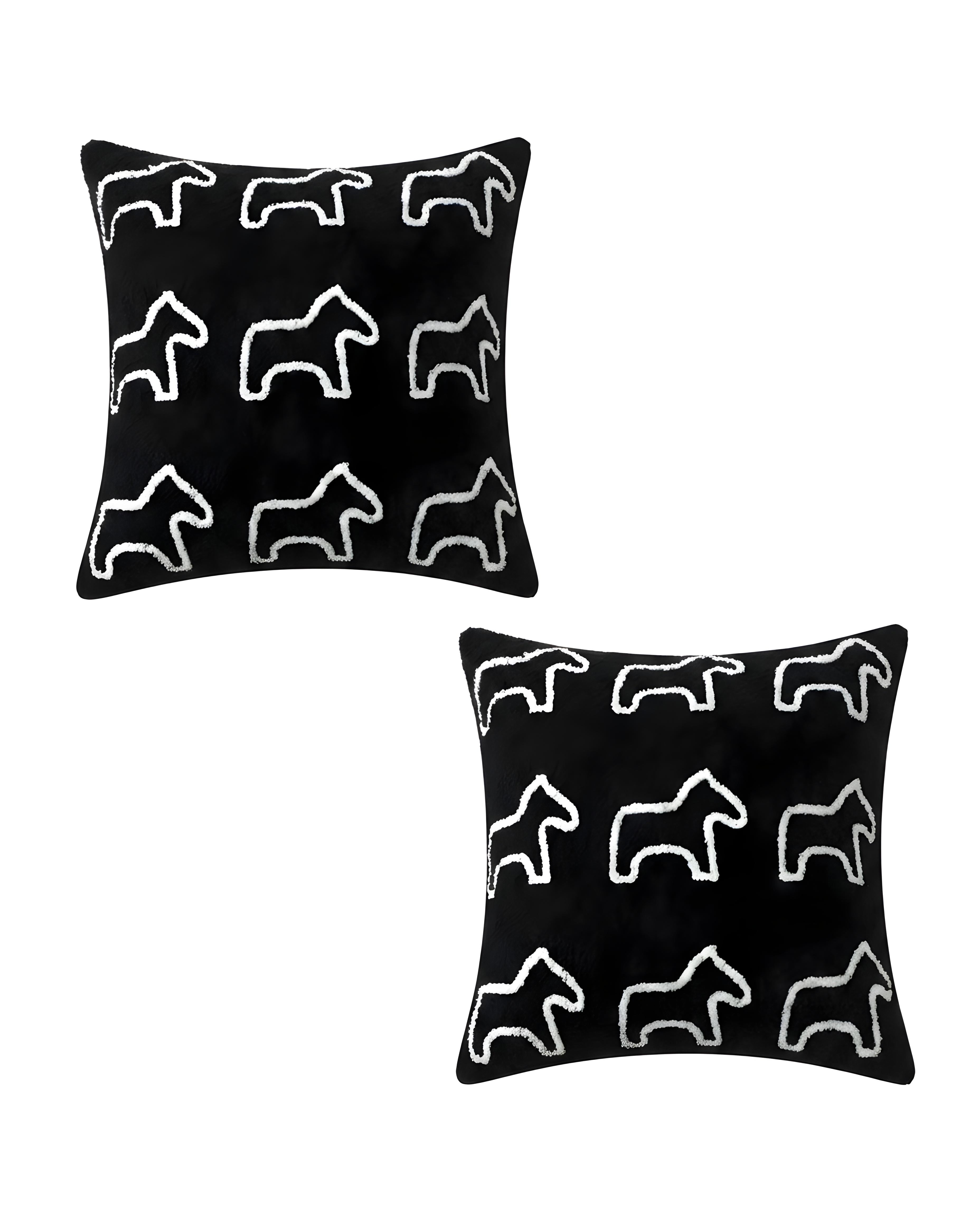 SOGA 2X 45cm Throw Pillow Black Teddy Fleece Square Pony Design Decorative Cushion for Living Room