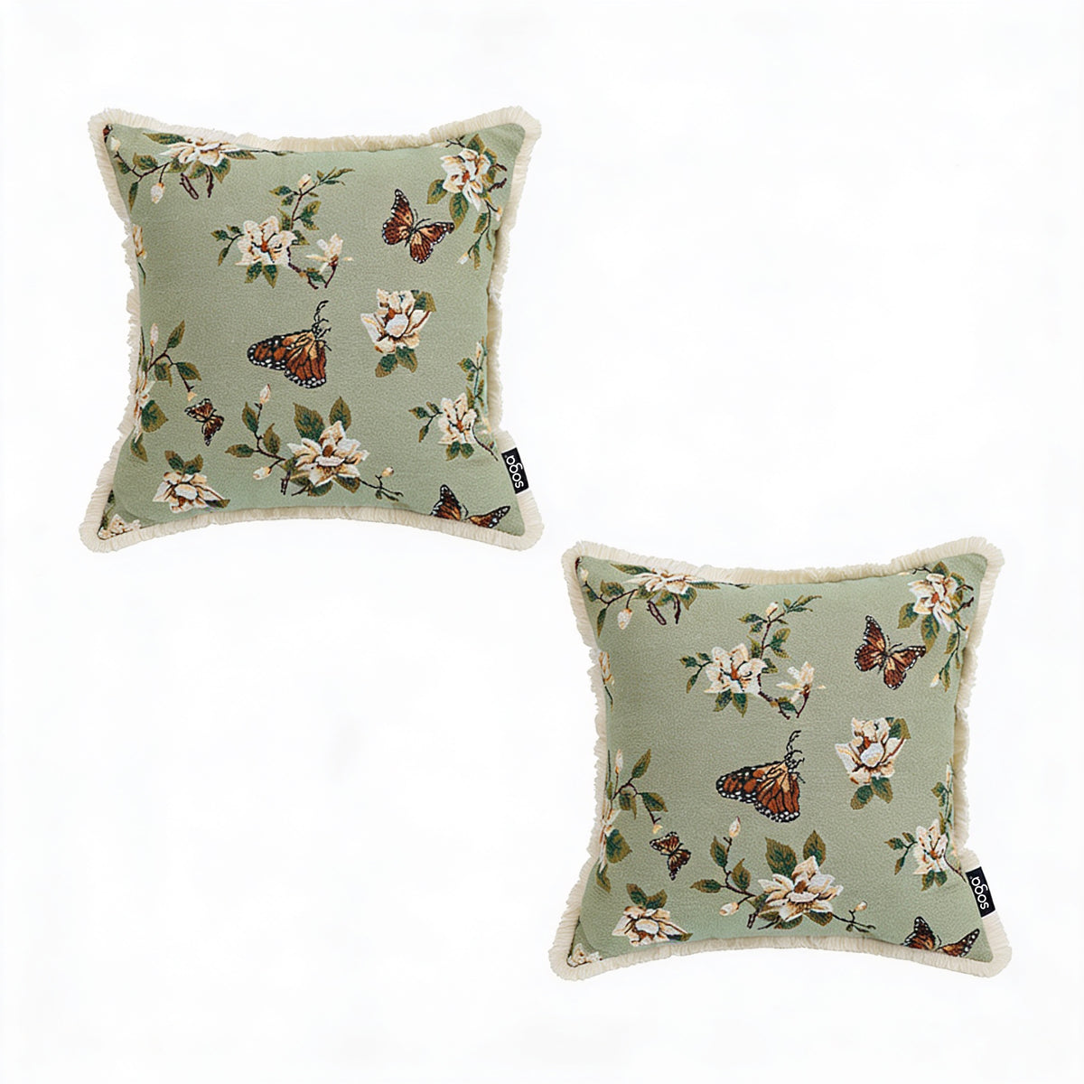 SOGA 2X 45cm Matcha Green French Vintage Butterfly Loves Flowers Tassel Throw pillow