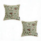 SOGA 2X 45cm Matcha Green French Vintage Butterfly Loves Flowers Tassel Throw pillow