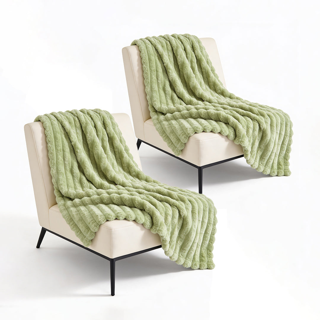 SOGA 2X 230x200cm Light Green Flannel Polyester Throw Blanket