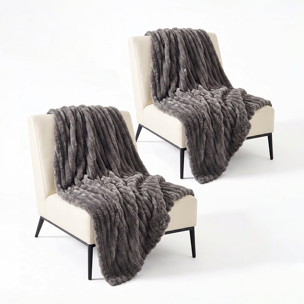 SOGA 2X 230x200cm Grey Flannel Polyester Throw Blanket