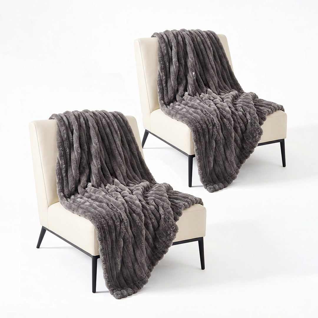 SOGA 2X 230x200cm Grey Flannel Polyester Throw Blanket